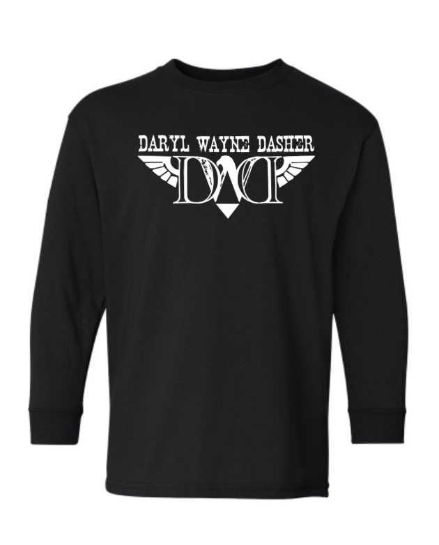 Youth Long-Sleeved Black Shirt w/ DWD Logo in White